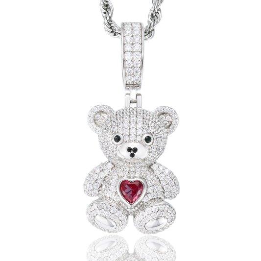 925 Silver Moissanite Heart Bear Pendant for Men TQP0696