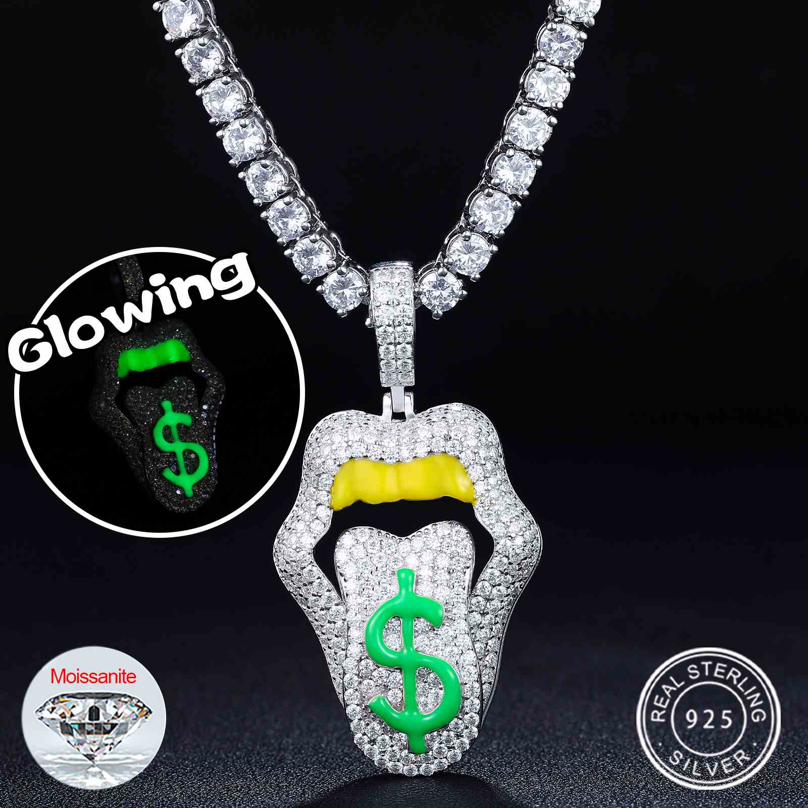 Glow In The Dark Lip Mouth Dollar Pendant