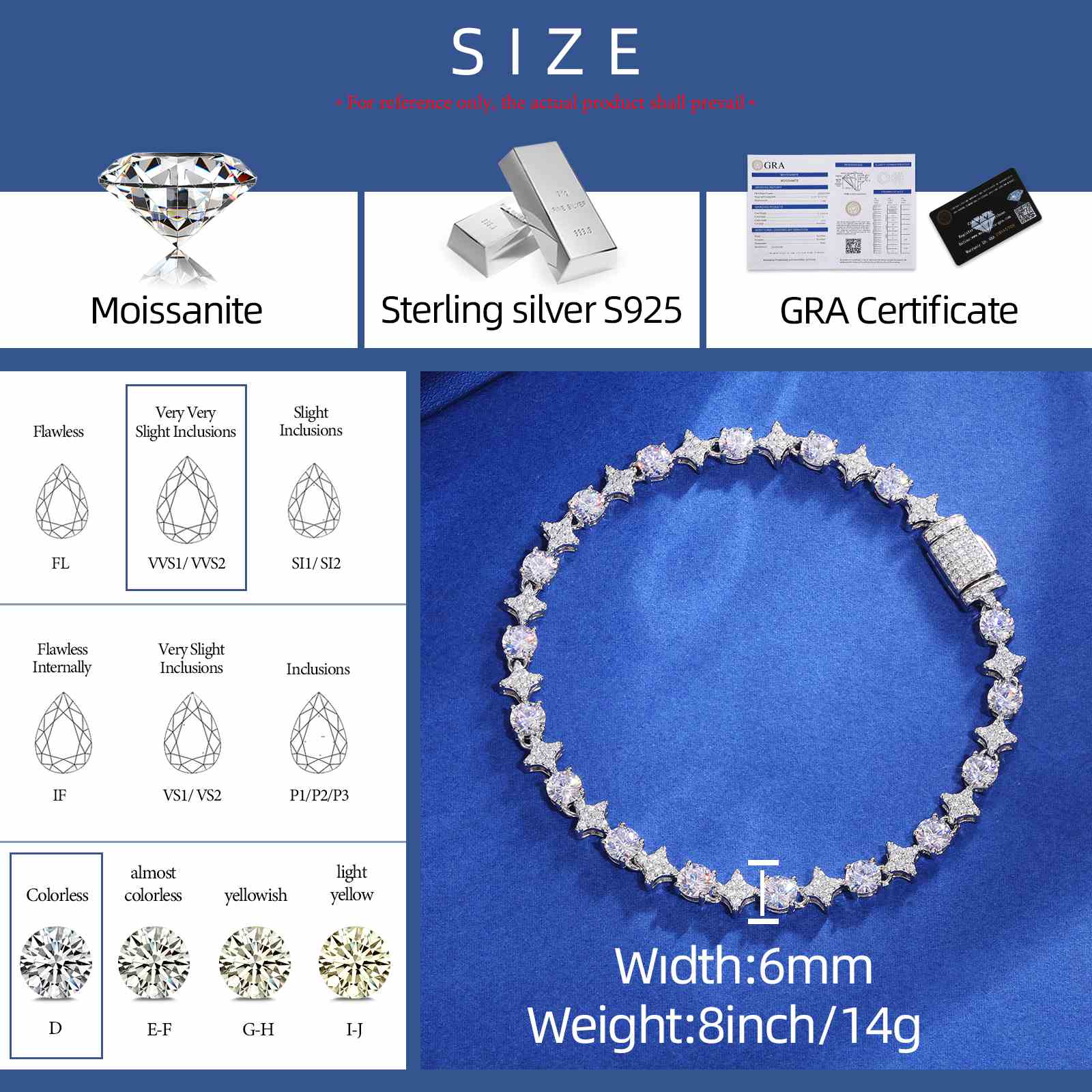 6mm 8mm Star Halo Tennis Bracelet