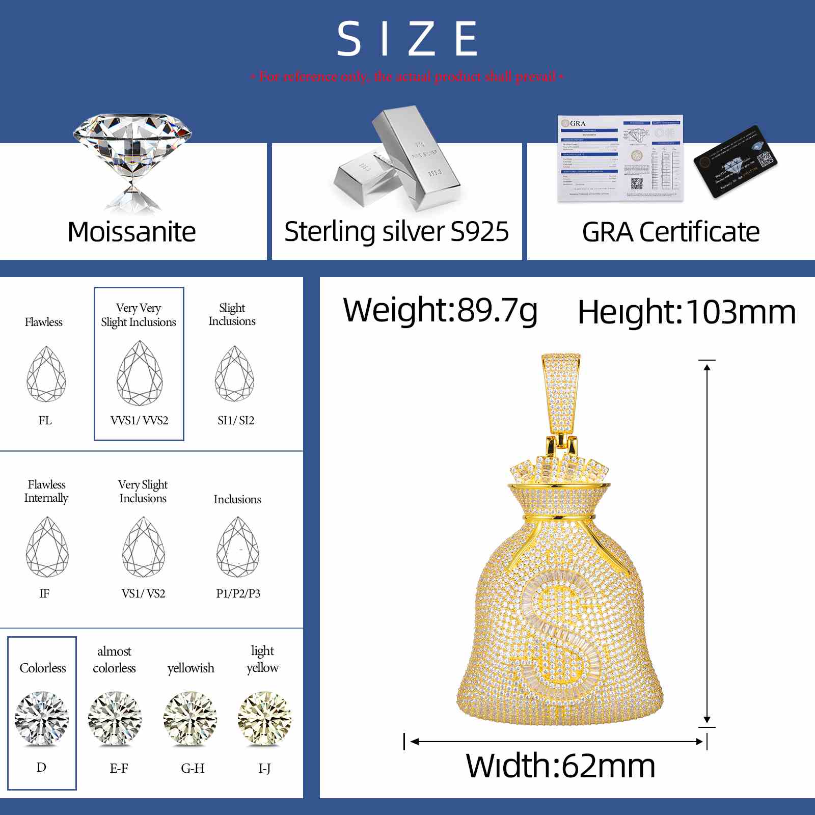 3 Sizes Baguette Dollar Money Bag Pendant