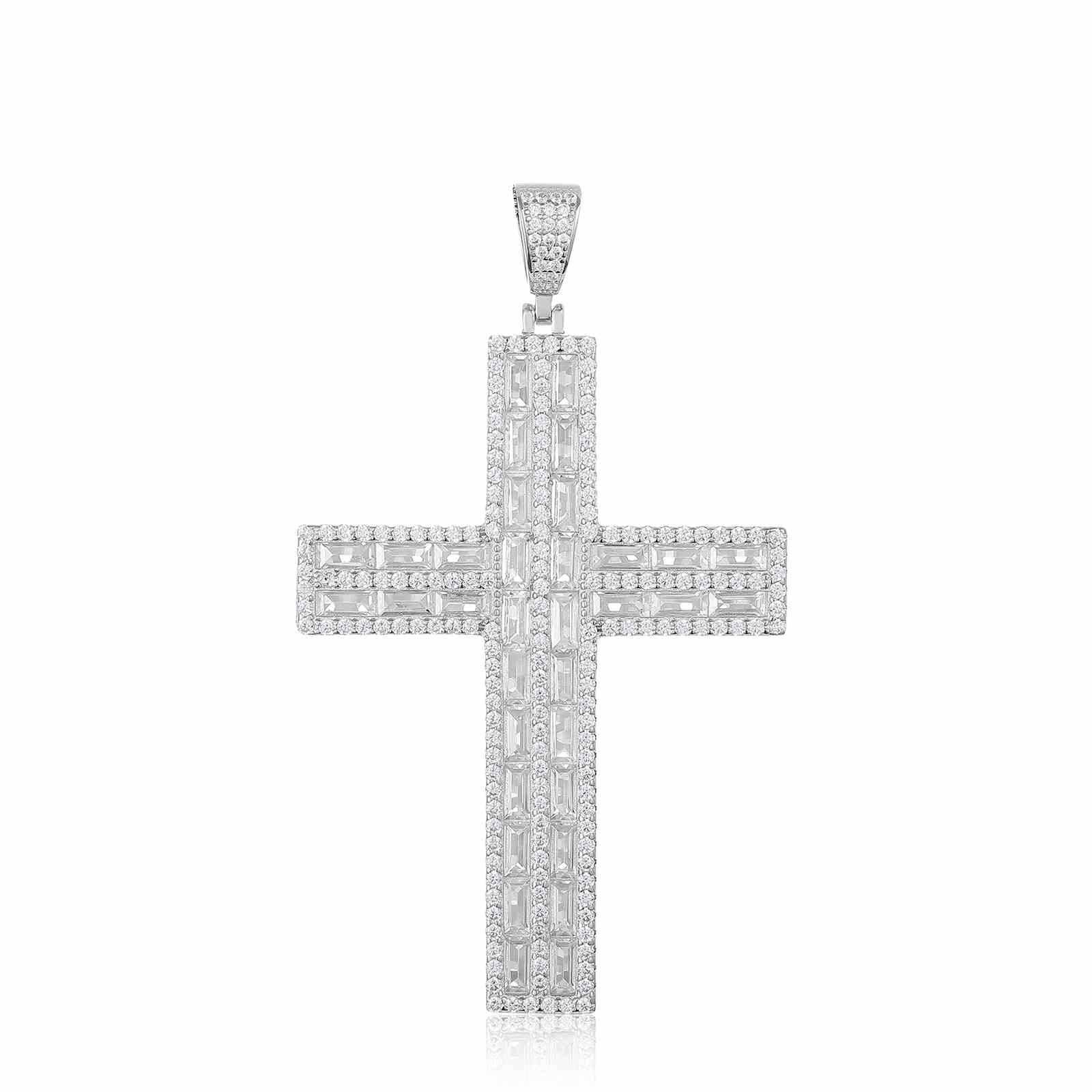 5 Rows Baguette Cross Pendant