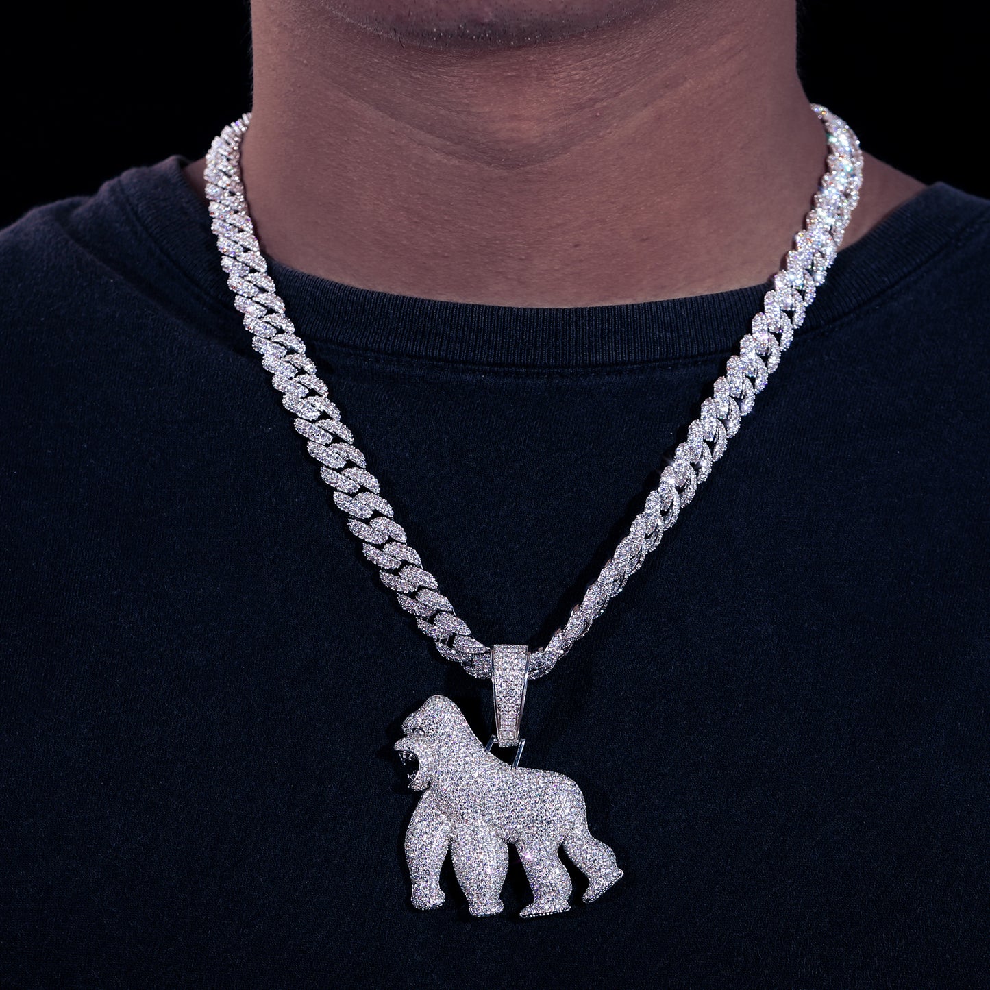 925 Silver Moissanite Iced Out Gorilla Pendant TQP0194