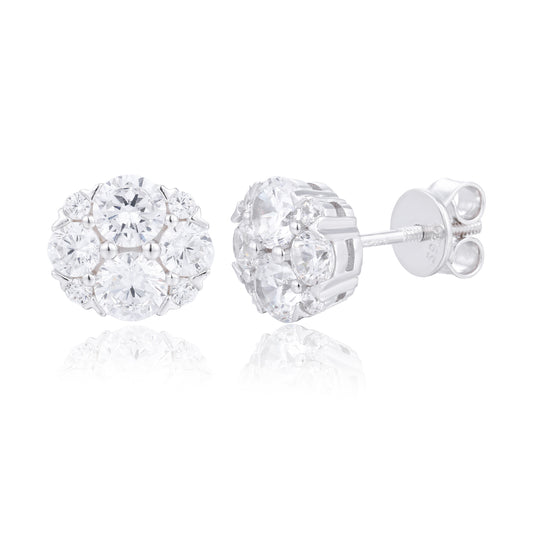925 Silver Moissanite Round Floral Cluster Stud Earrings TQE0618