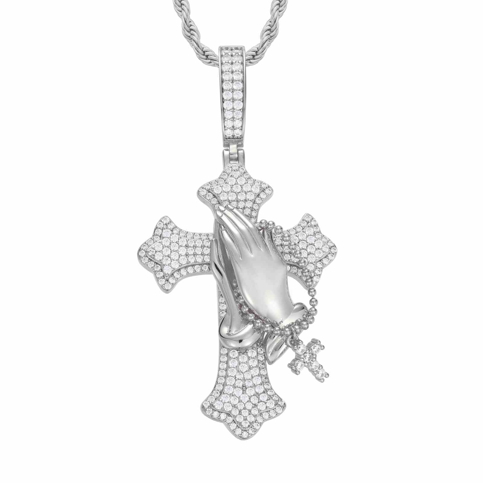 Iris Cross Pray Hands Link Small Cross Pendant