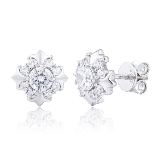 925 Silver Moissanite Starburst Floral Stud Earrings TQE0621