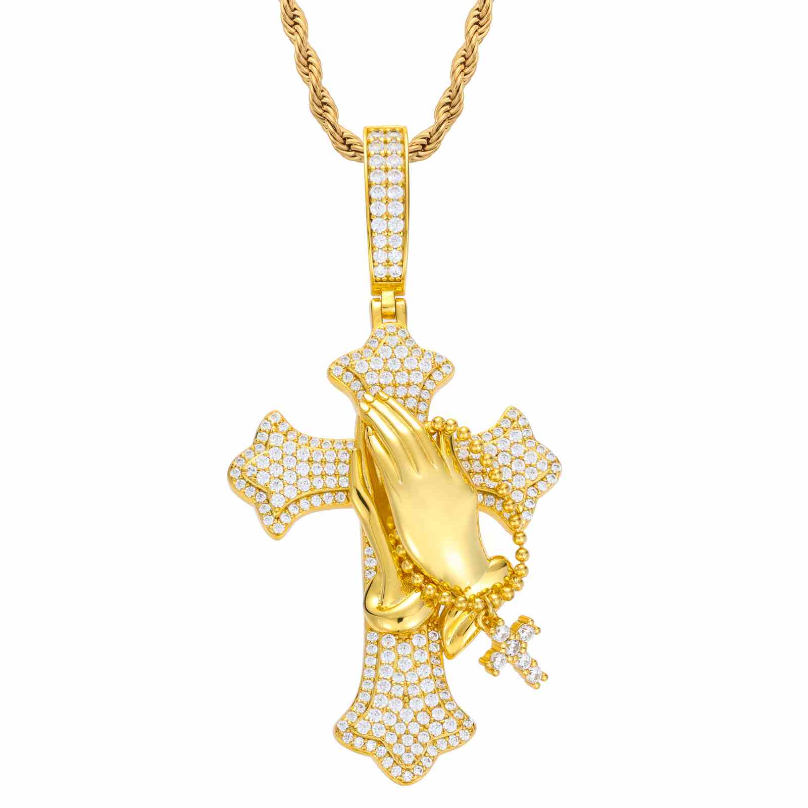 Iris Cross Pray Hands Link Small Cross Pendant