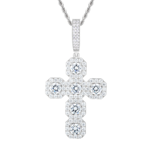 925 Silver Moissanite Octagon Cross Pendant TQP0634