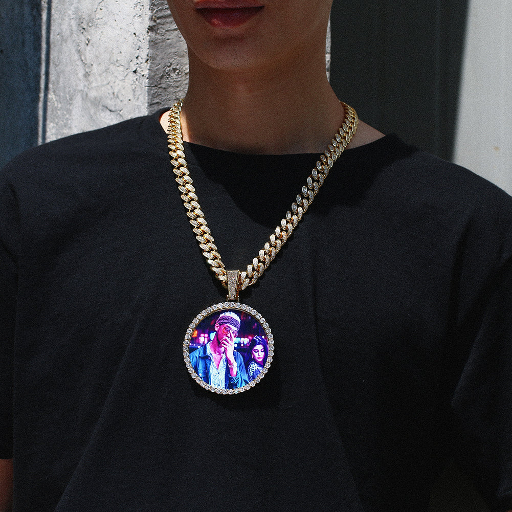 Custom Picture Circle Pendant Iced Hip Hop Photo Jewelry CZP0435