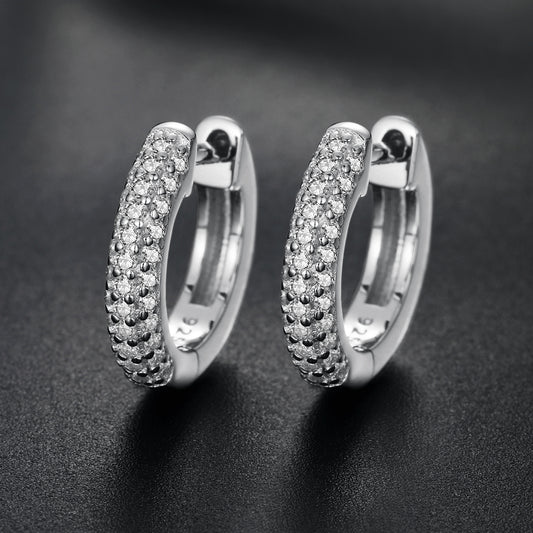 925 Silver Moissanite Double Row Pave Huggie Hoop Earrings TQE0038