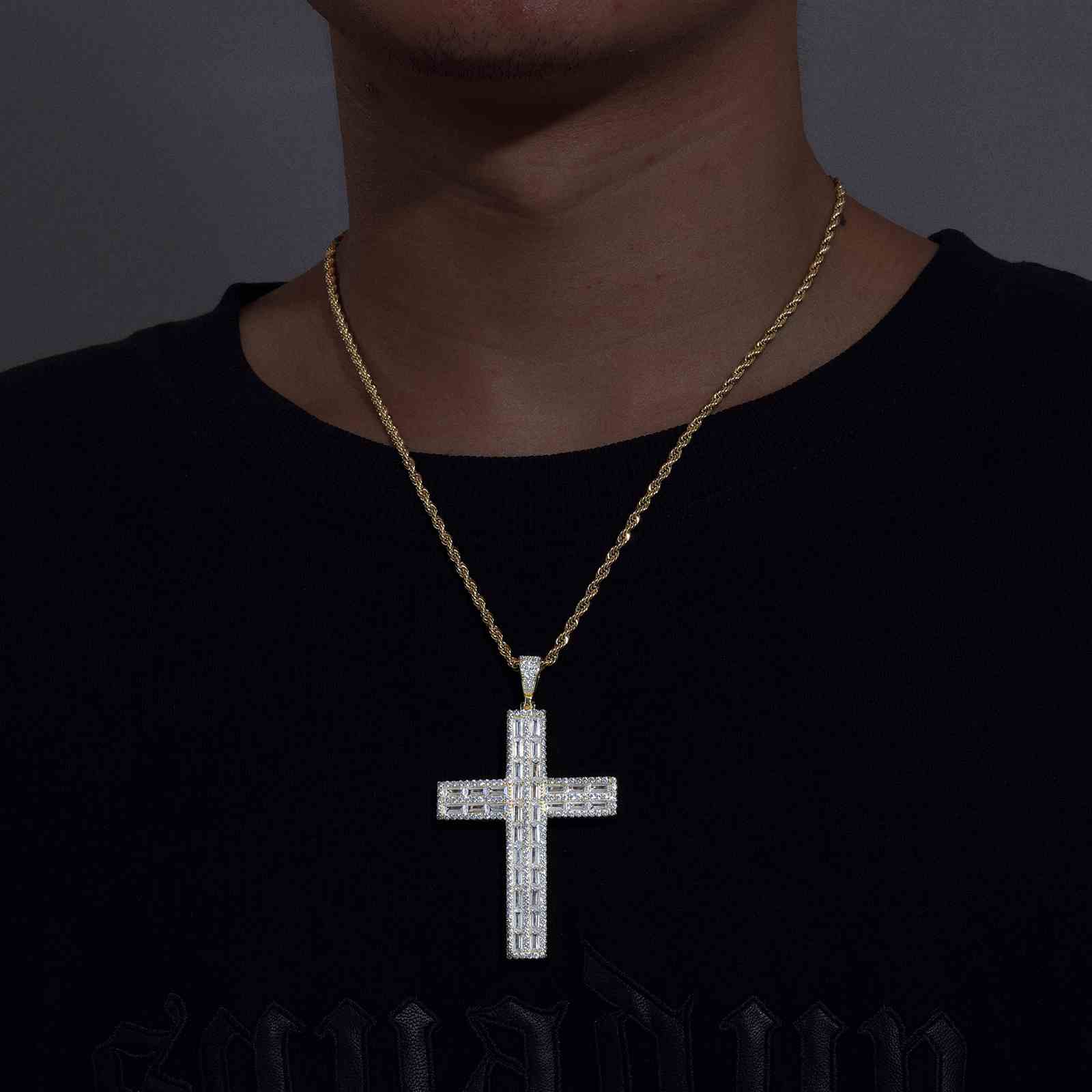 5 Rows Baguette Cross Pendant