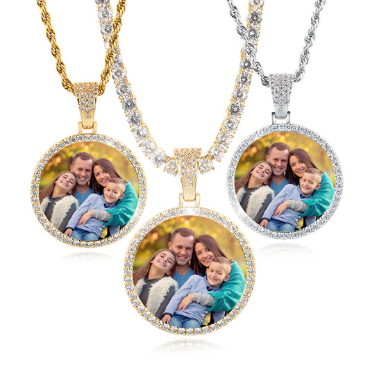 Custom Photo Oval Pendant Necklace Iced Picture Frame Jewelry CZP0171