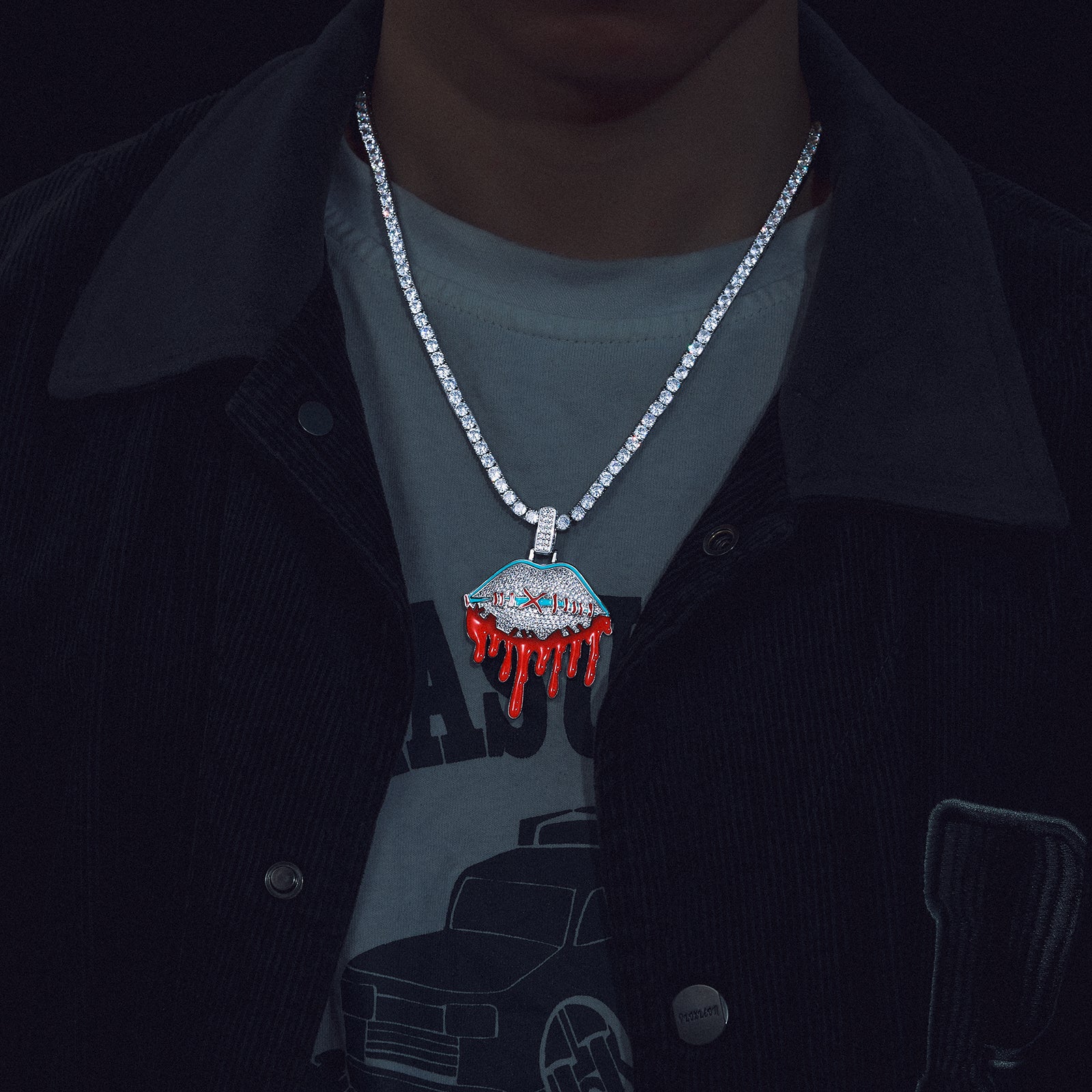 Glow In The Dark Stitched Lips Pendant