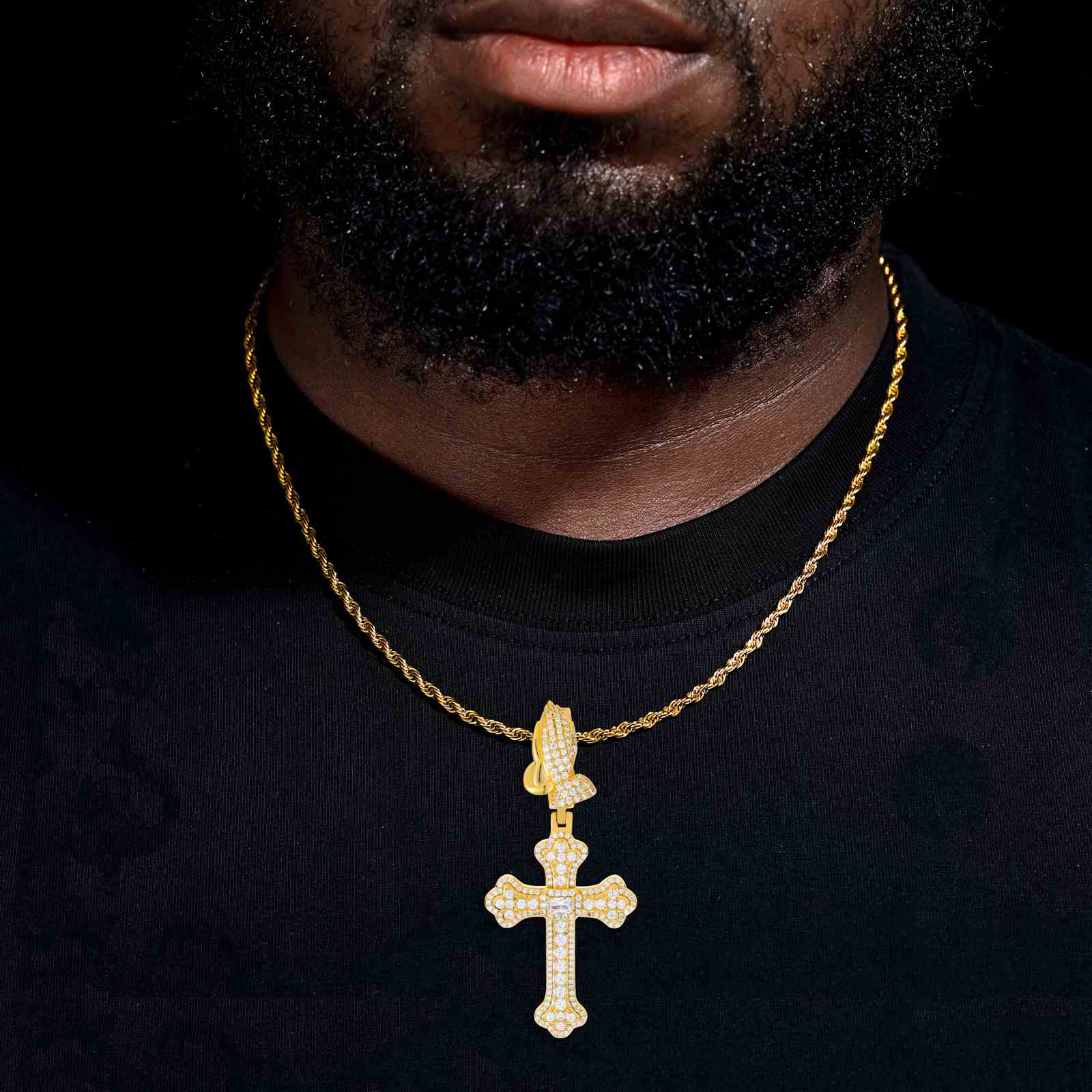 Pray Hand Buckle Iris Cross Pendant