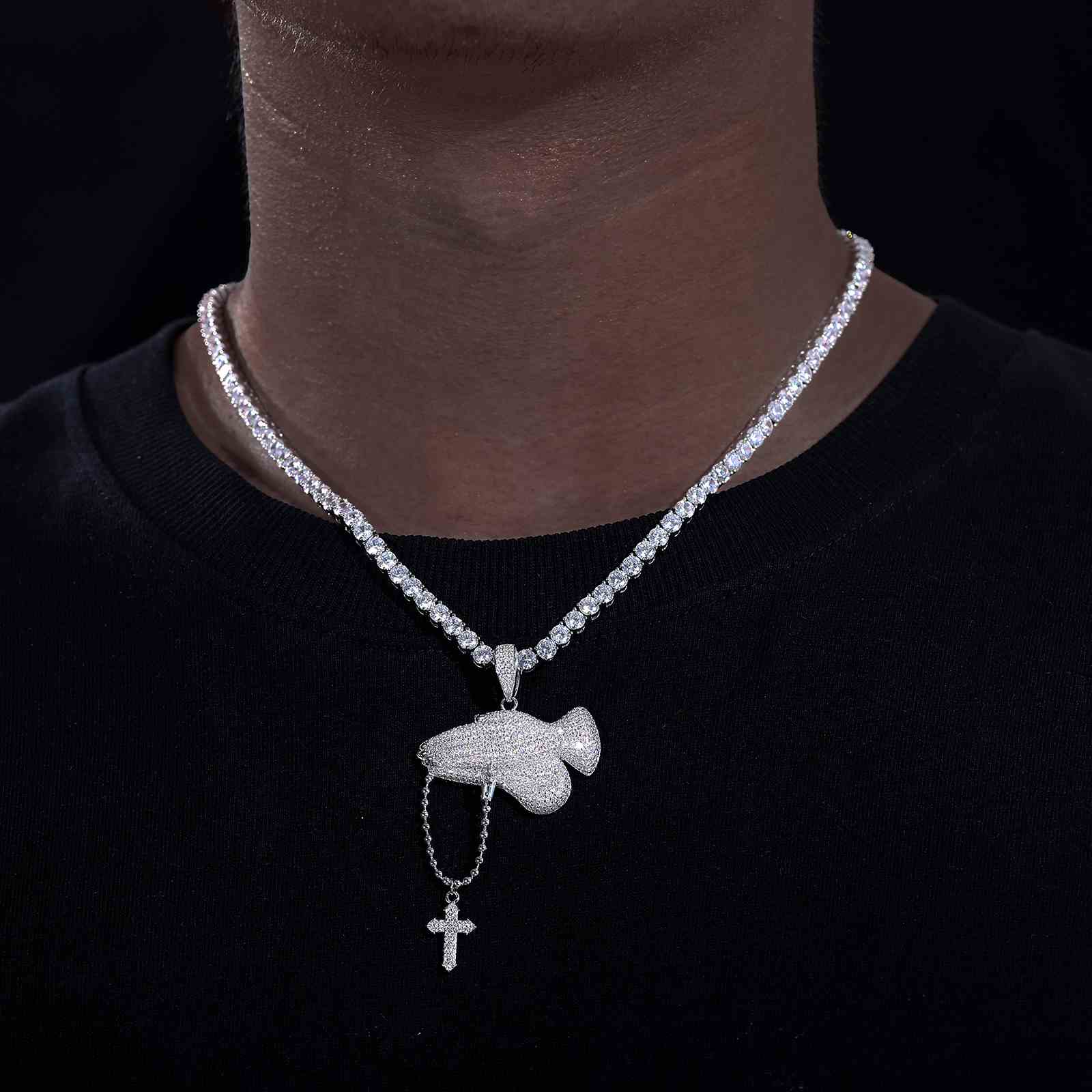 Pray Hand Pendant With Cross Charm