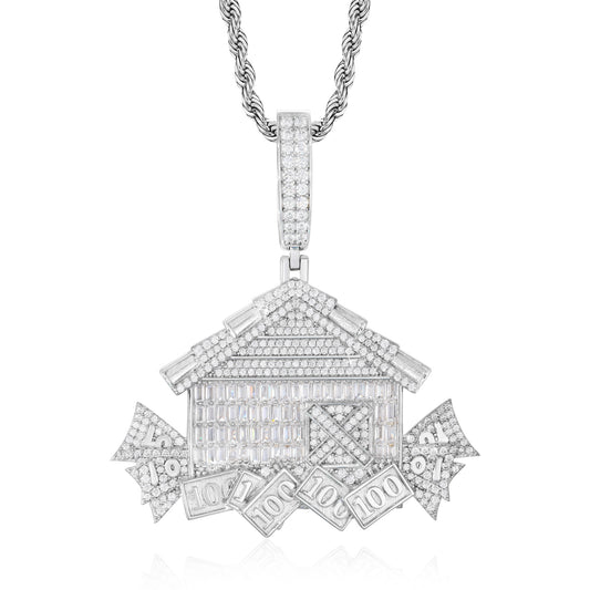 925 Silver Moissanite Mansion Money Pendant for Men TQP0914