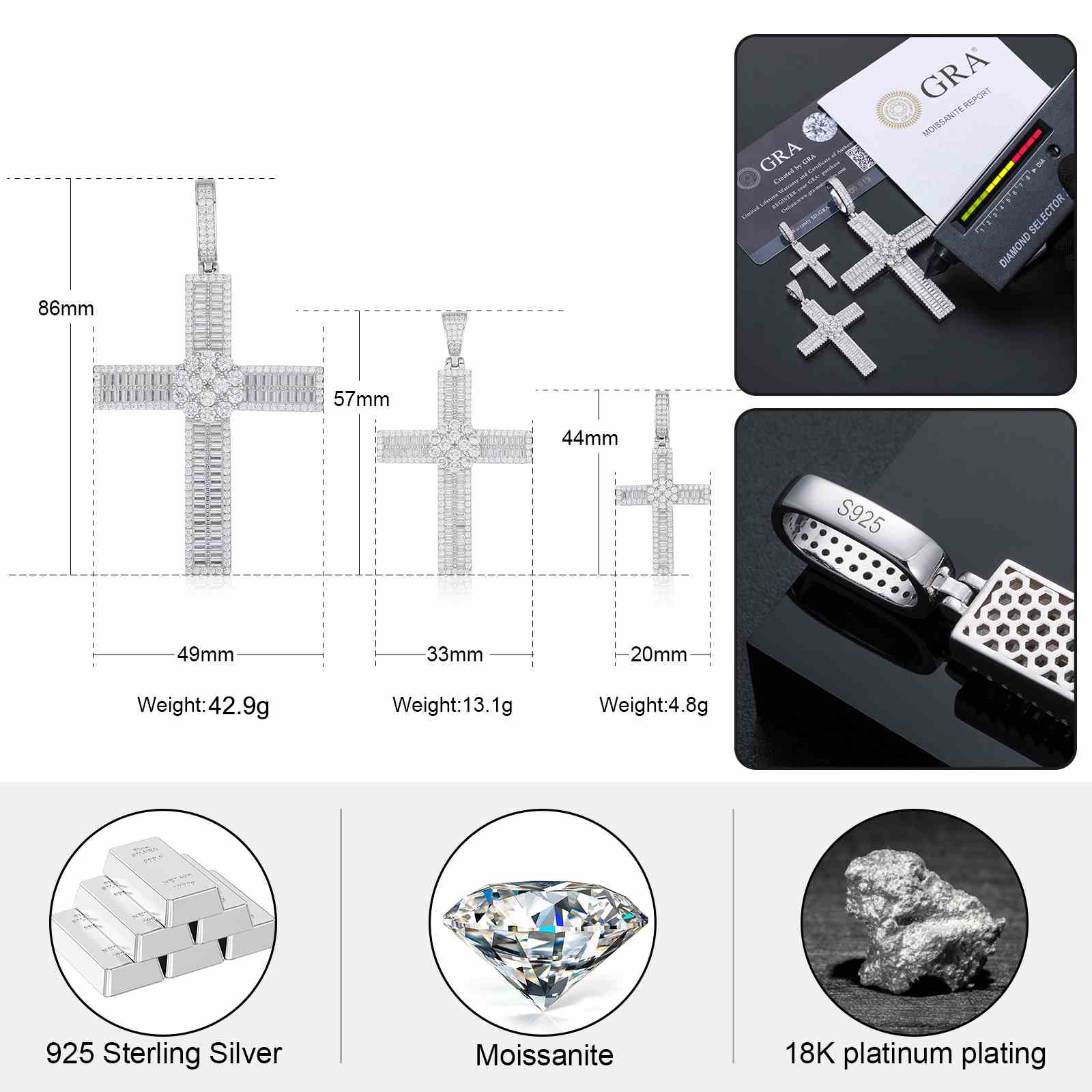 Micro Baguette Cross Pendant