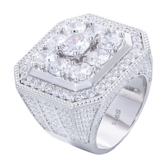 925 Silver Moissanite Square Cluster Signet Ring for Men TQR0357
