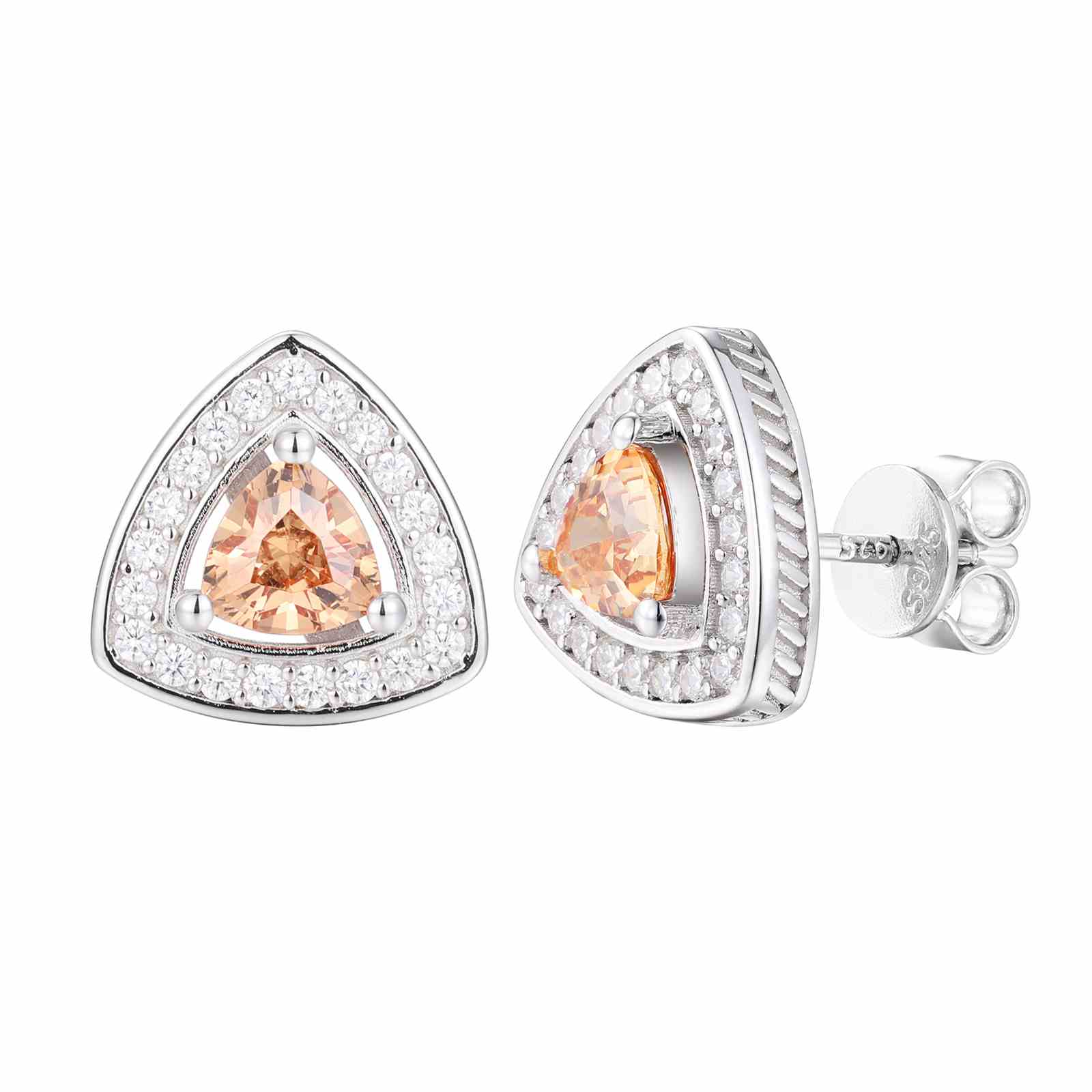 Triangle Color CZ Halo Stud Earring