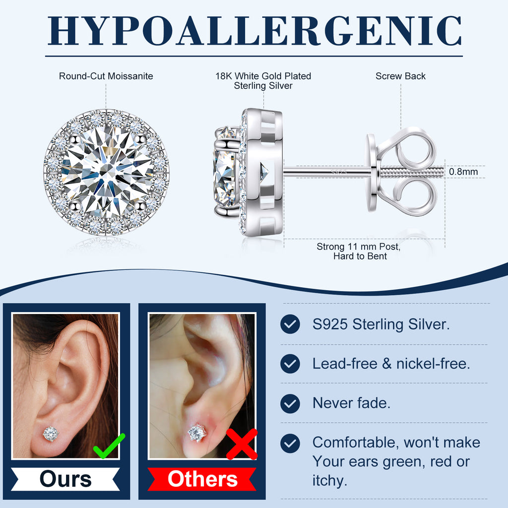 S925 Moissanite Halo Stud Earrings - TUHE Jewelry