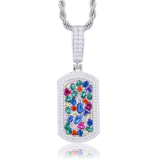 925 Silver Moissanite Multicolor Gem Plaque Pendant TQP0797