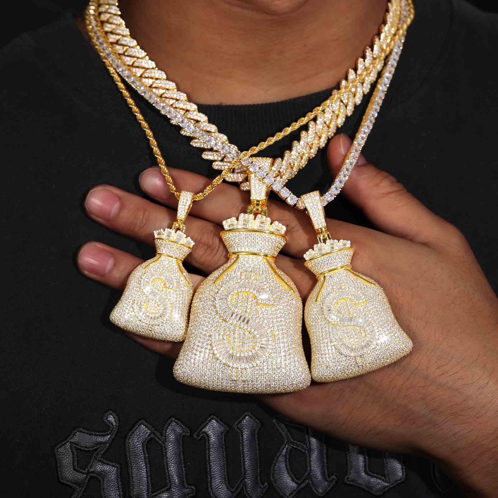 3 Sizes Baguette Dollar Money Bag Pendant
