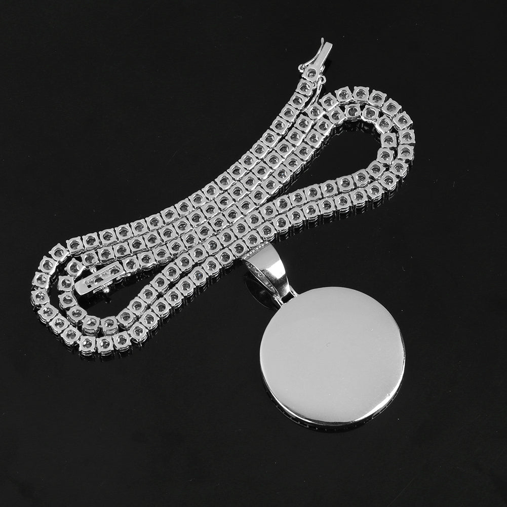 Custom Photo Oval Pendant Necklace Iced Picture Frame Jewelry CZP0171