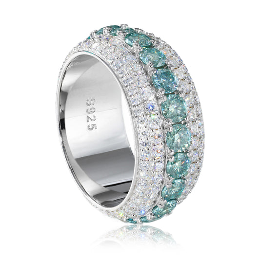 925 Silver Moissanite Blue Green Eternity Band Ring TQR0424