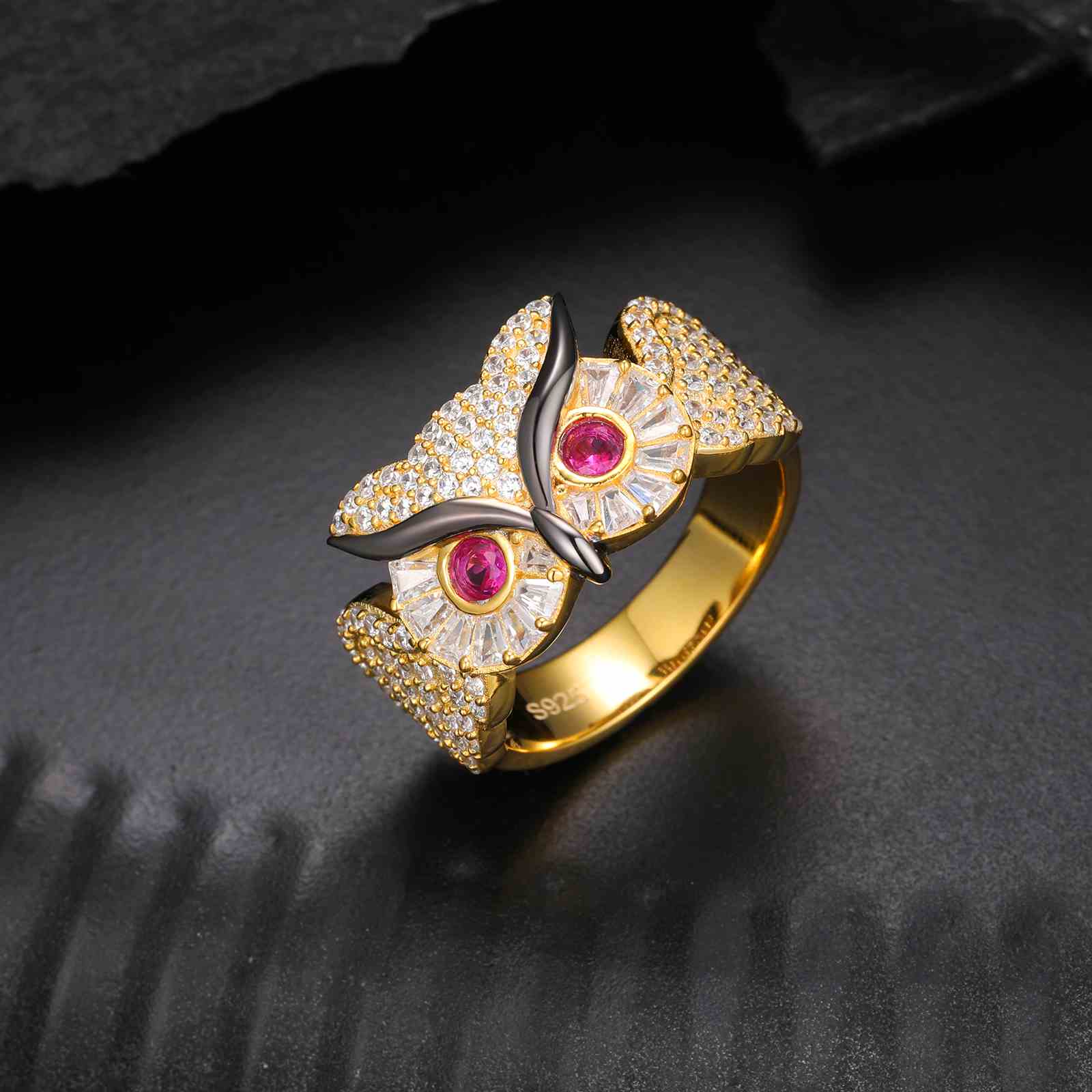 Baguette Color CZ Owl Ring