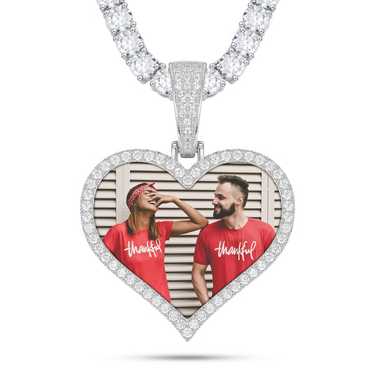 925 Silver Moissanite Heart Custom Photo Pendant TQP0298