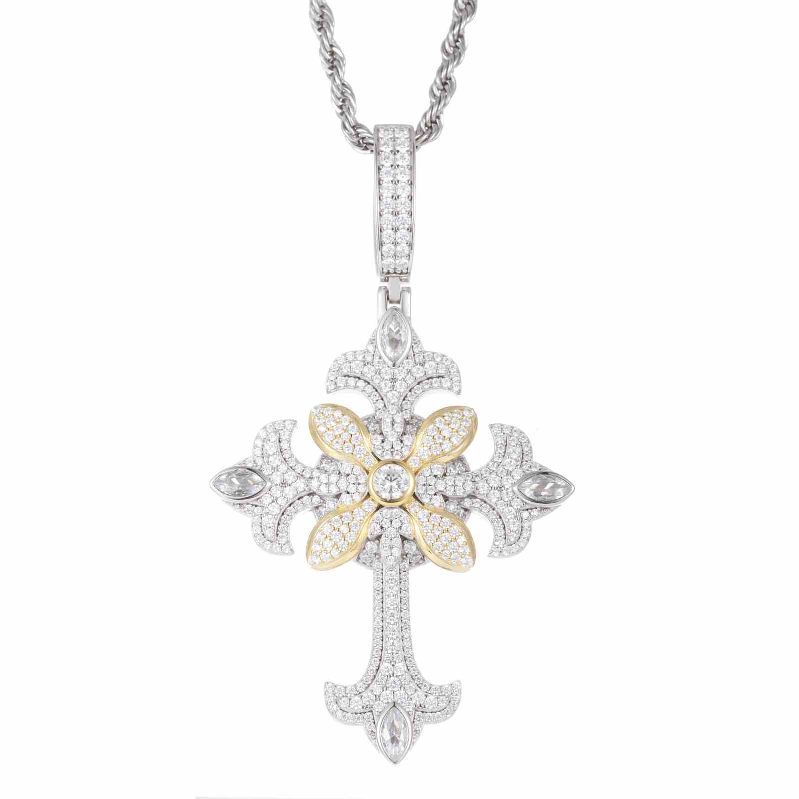 Marquise Cut Crocus Cross Pendant