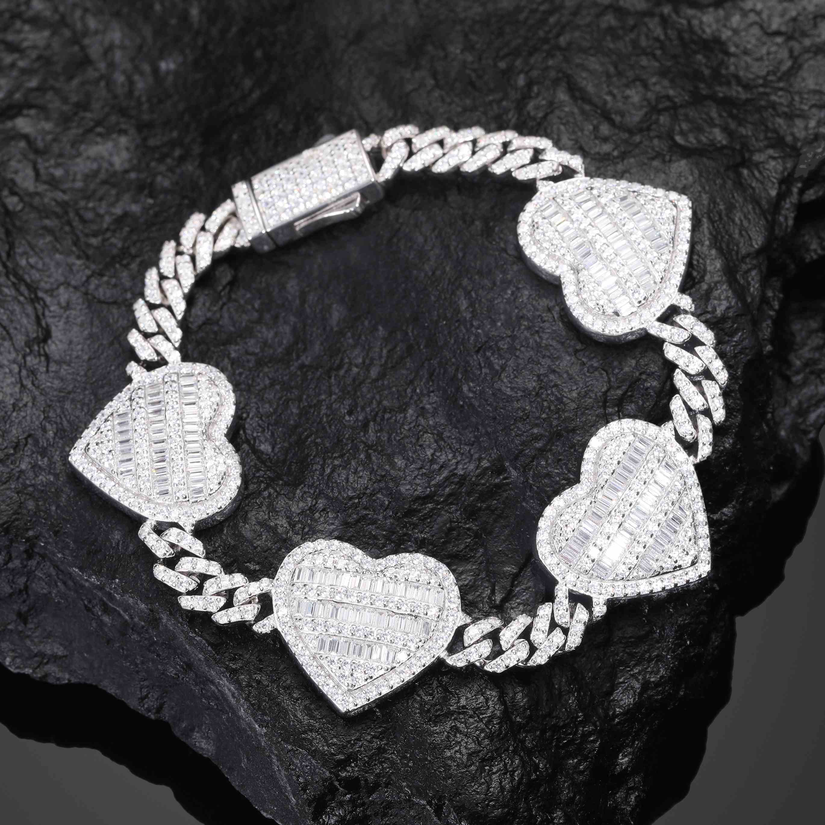 6mm Baguette Heart Cuban Link Bracelet
