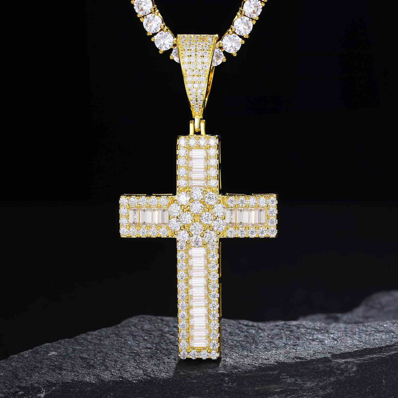 Flower Baguette Cross Pendant