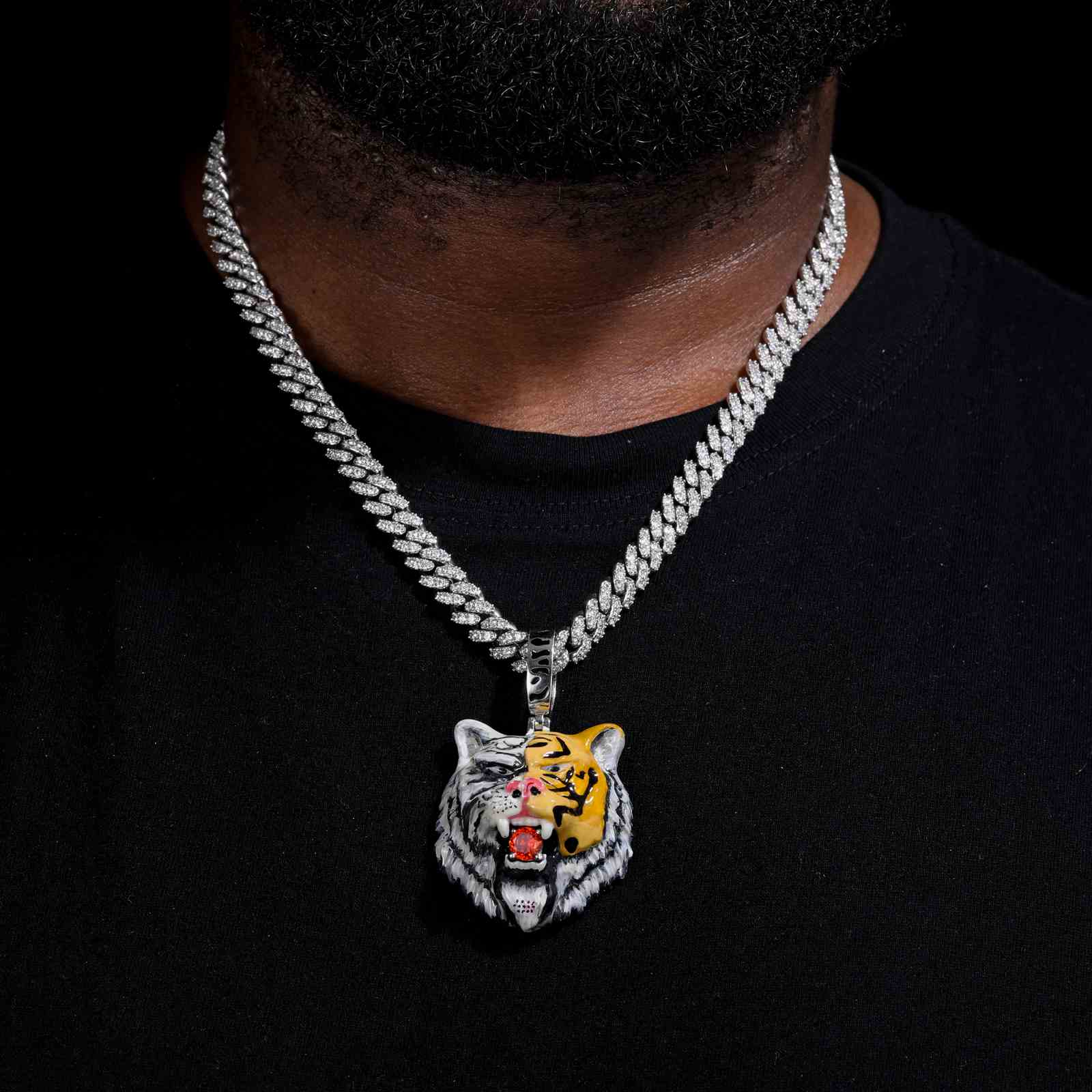 Enamel Double Fury Tiger Pendant