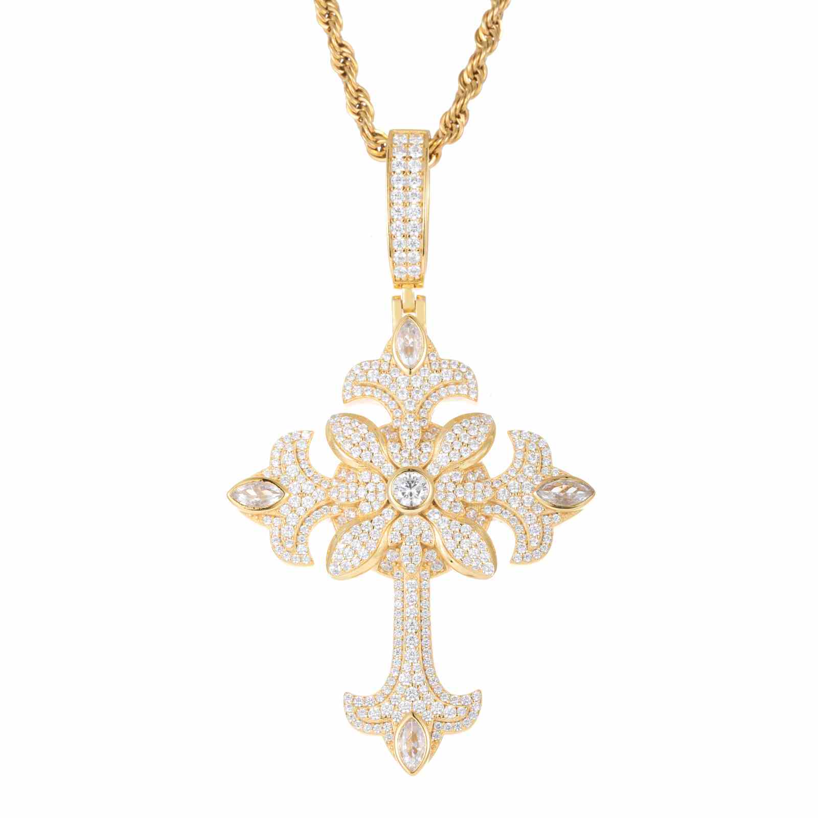 Marquise Cut Crocus Cross Pendant