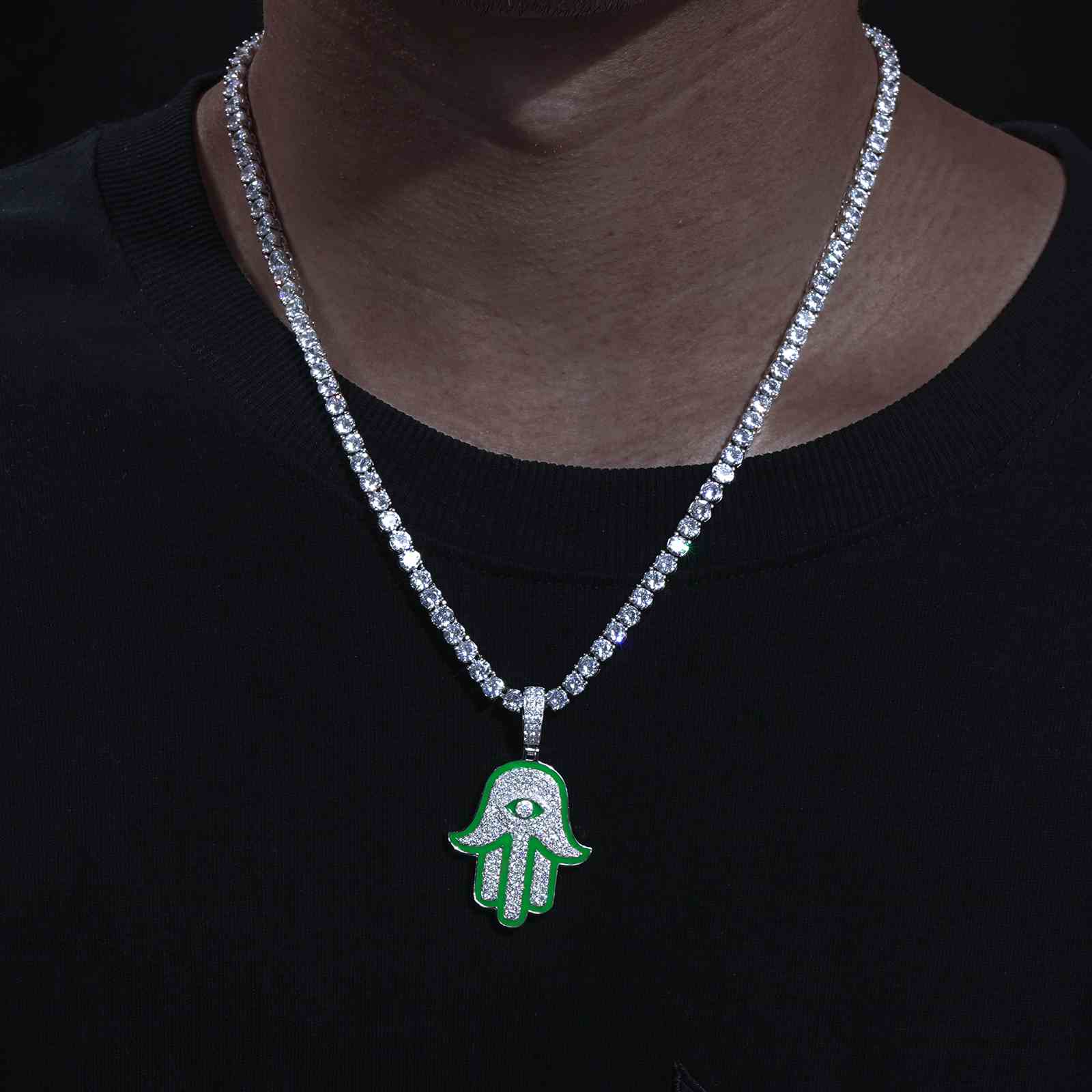 Glowing Evil Eye Hamsa Hand Pendant