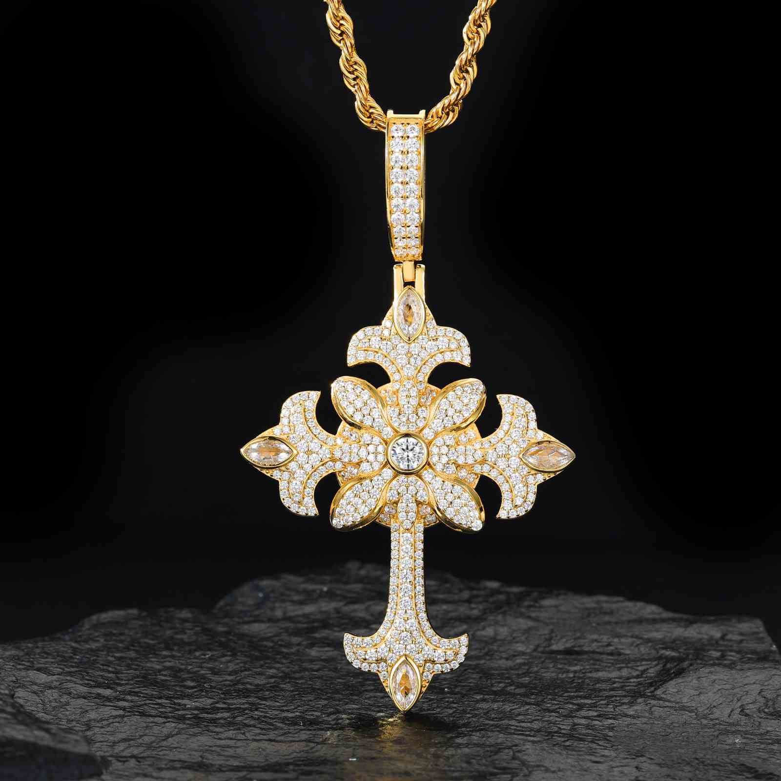 Marquise Cut Crocus Cross Pendant