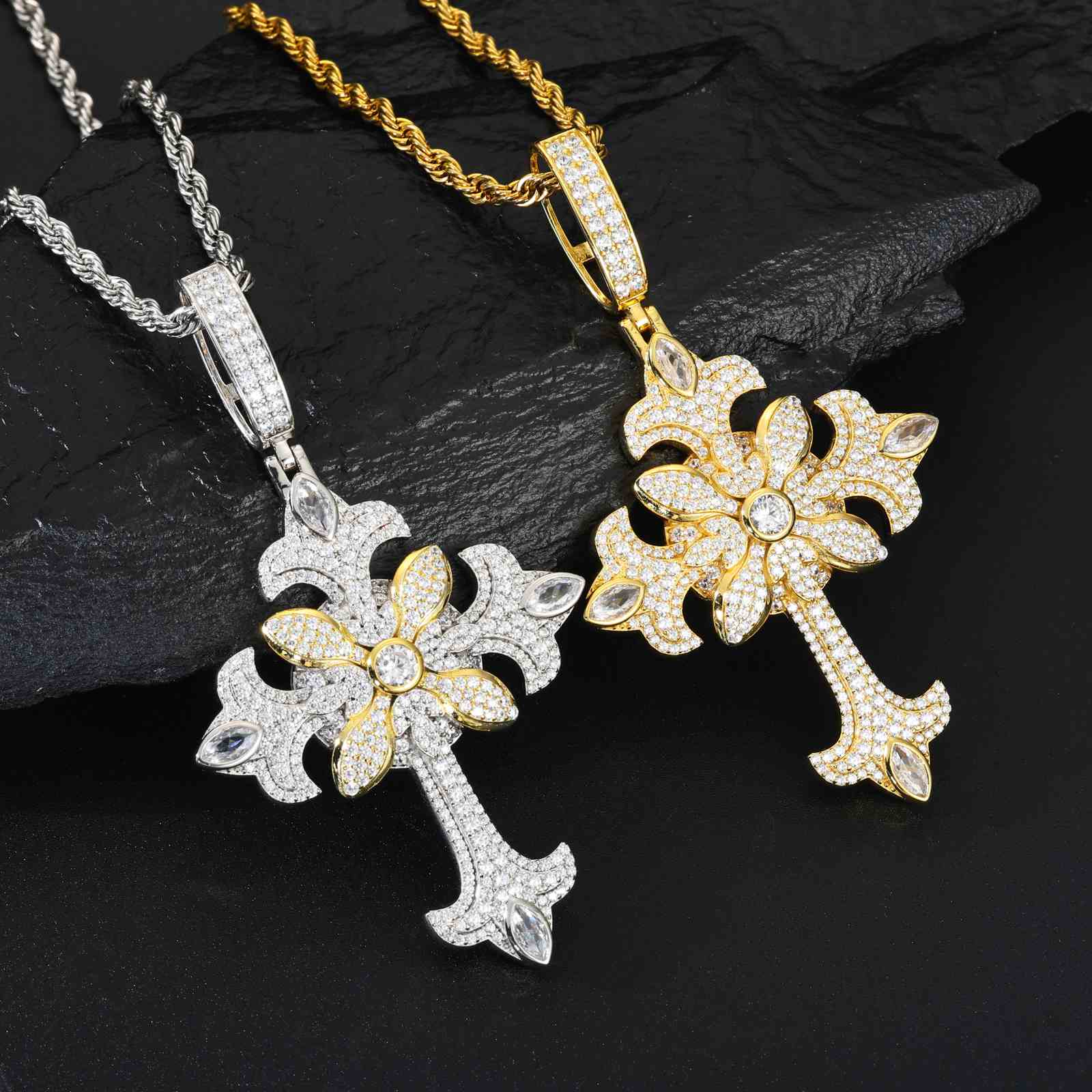 Marquise Cut Crocus Cross Pendant