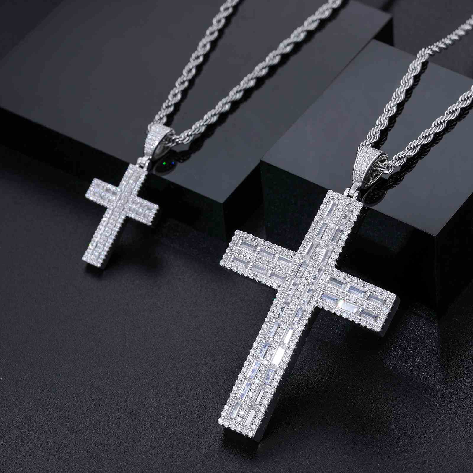 5 Rows Baguette Cross Pendant
