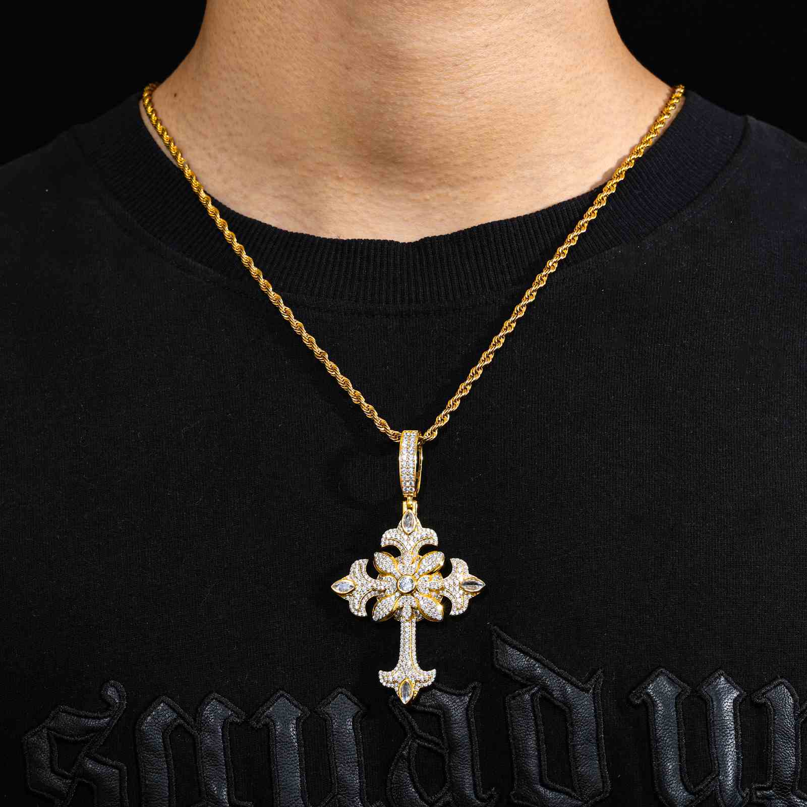 Marquise Cut Crocus Cross Pendant