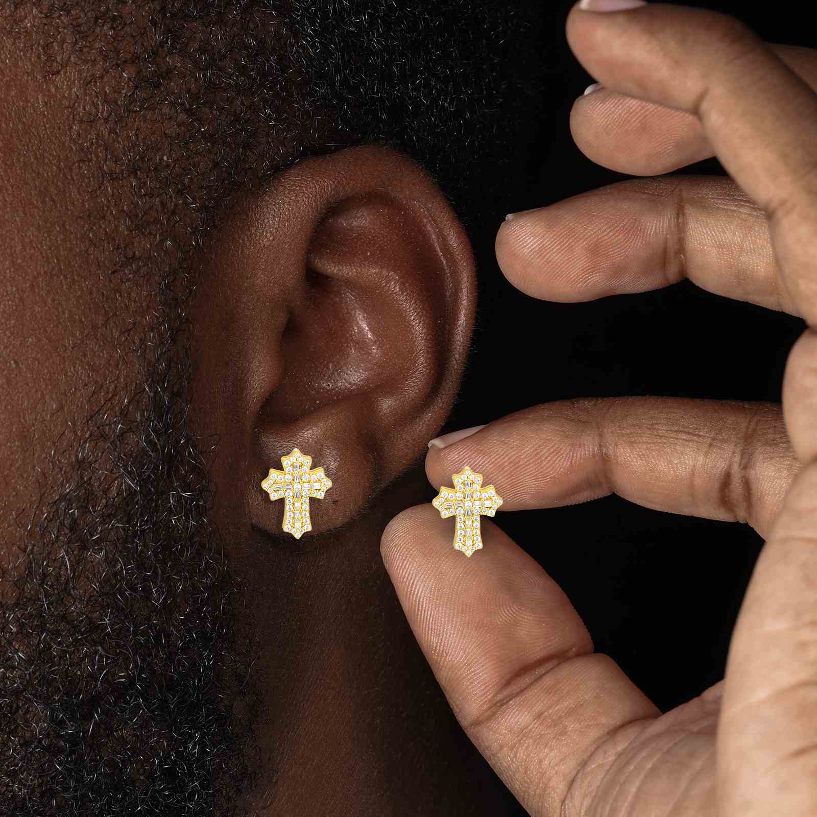 Baguette lris Cross Stud Earrings