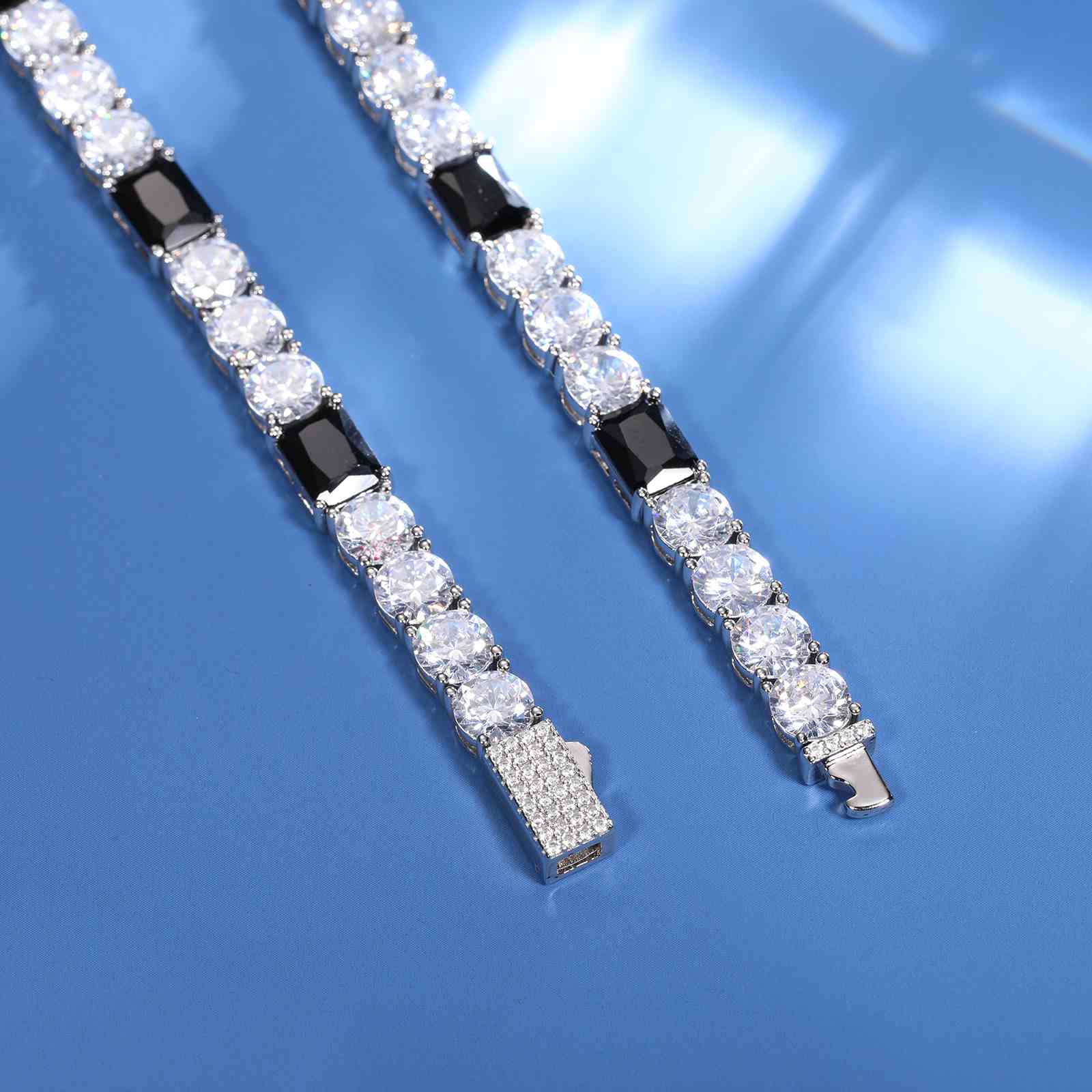 White Moissanite Mix Black CZ Cluster Tennis Bracelet