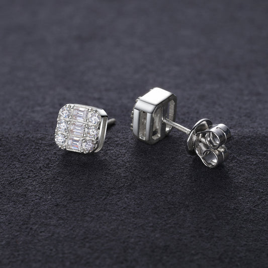 925 Silver Moissanite Geometric Baguette Cluster Stud Earrings TQE0188