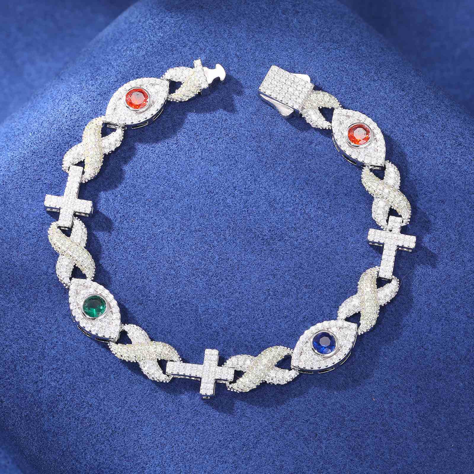 10mm Infinity Cross Evil Eye Cuban Bracelet