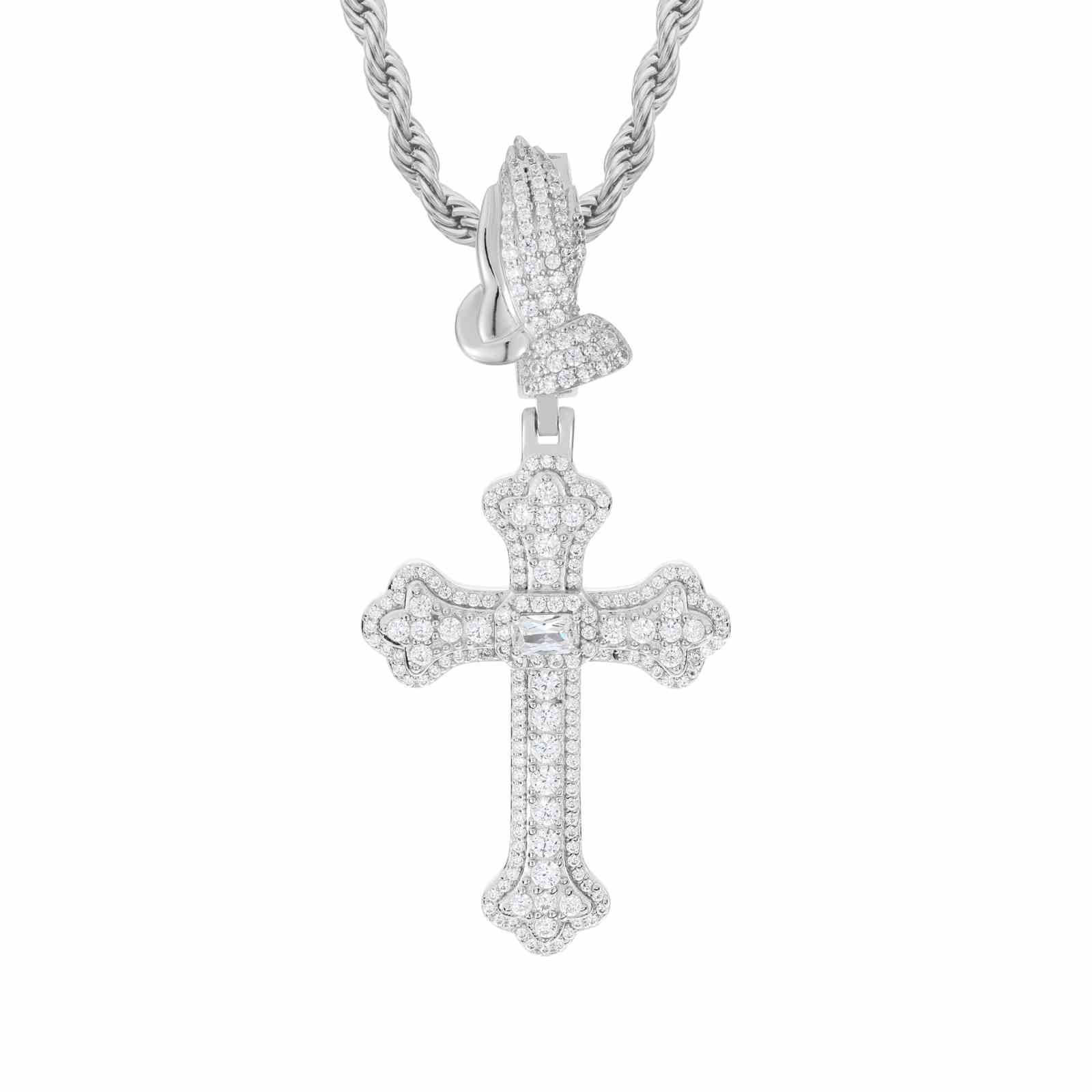 Pray Hand Buckle Iris Cross Pendant
