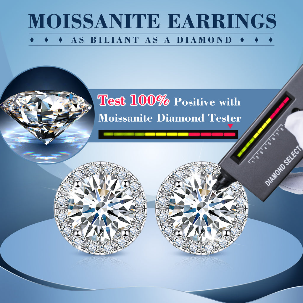 S925 Moissanite Halo Stud Earrings - TUHE Jewelry