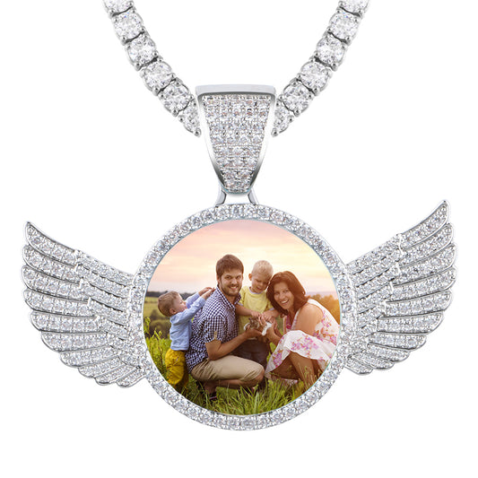 Custom Photo Wing Pendant Iced Picture Frame Jewelry CZP0172
