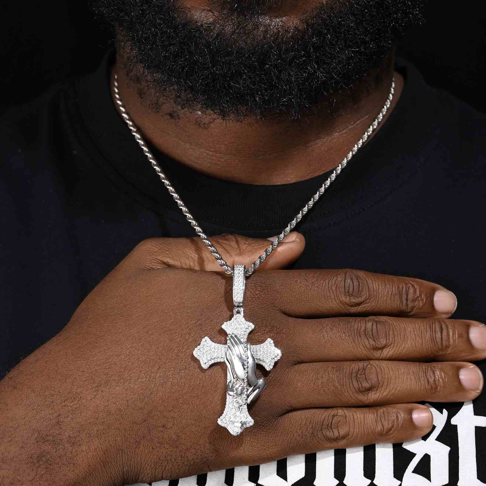 Iris Cross Pray Hands Link Small Cross Pendant