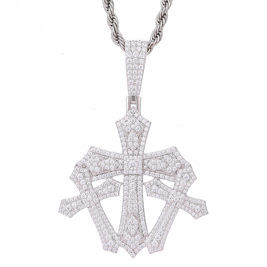 925 Silver Moissanite Gothic Shield Cross Pendant for Men TQP0836