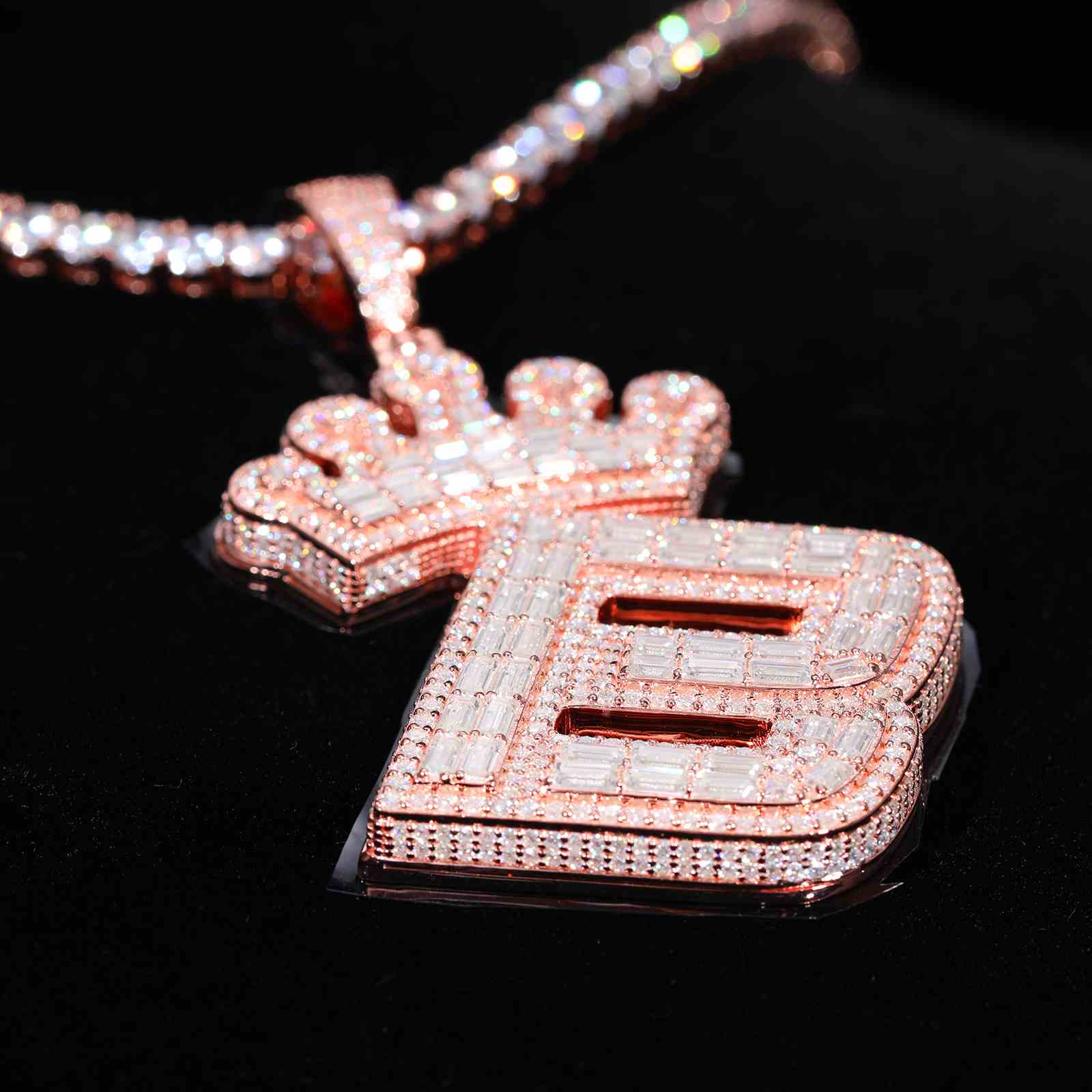 Baguette Letter B Crown Pendant