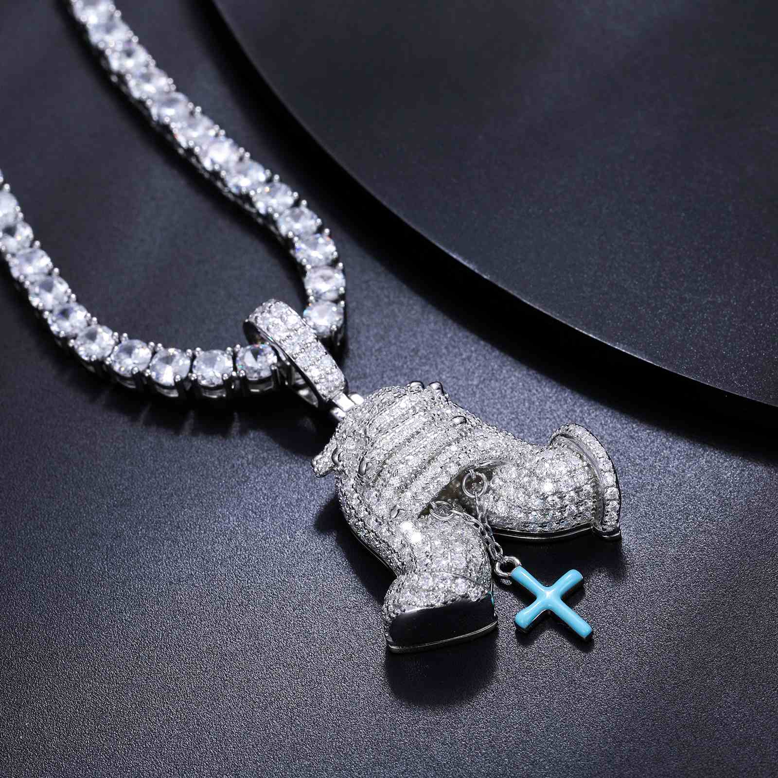Pray Hand Pendant With Glowing Cross Charm